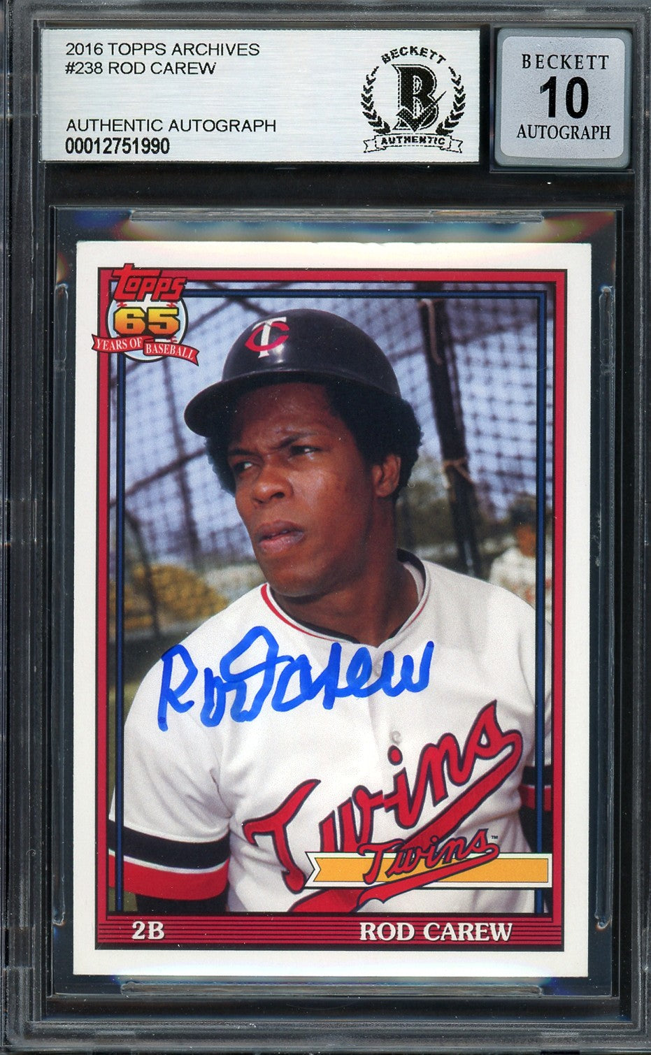 Rod Carew Signed 2016 Topps Archives Card 238 Minnesota Twins Auto GM 10 Beckett