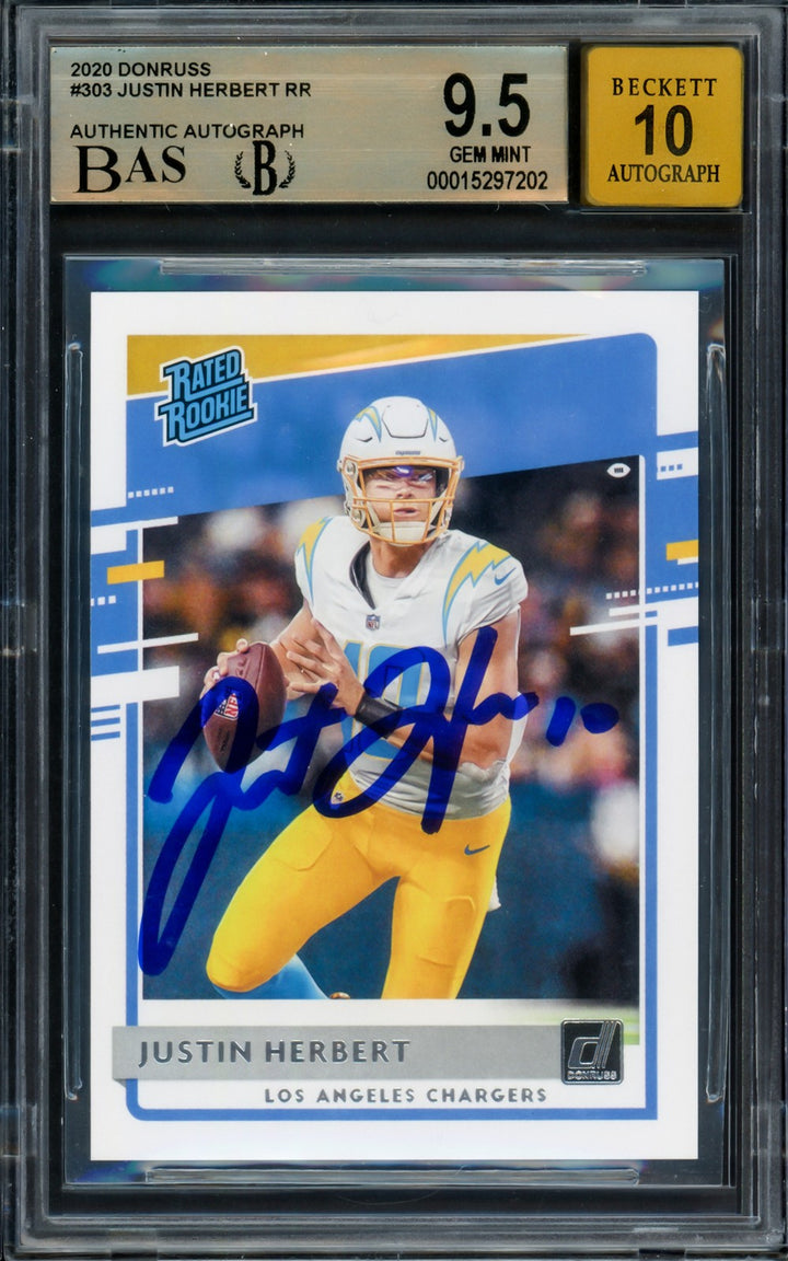Justin Herbert Auto 2020 Donruss Rated RC 303 Chargers BGS 9.5 Auto 10 Beckett