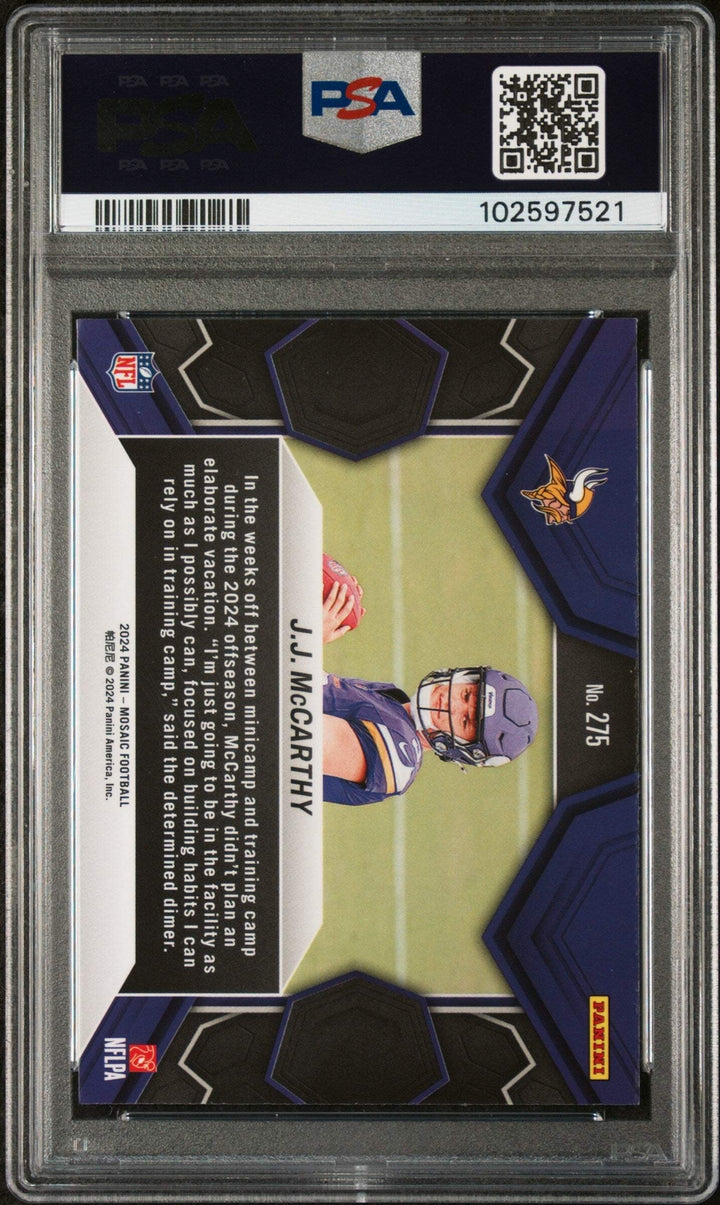 Graded 2024 Panini Mosaic JJ McCarthy #275 Rookie RC Card PSA 10 Gem Mint