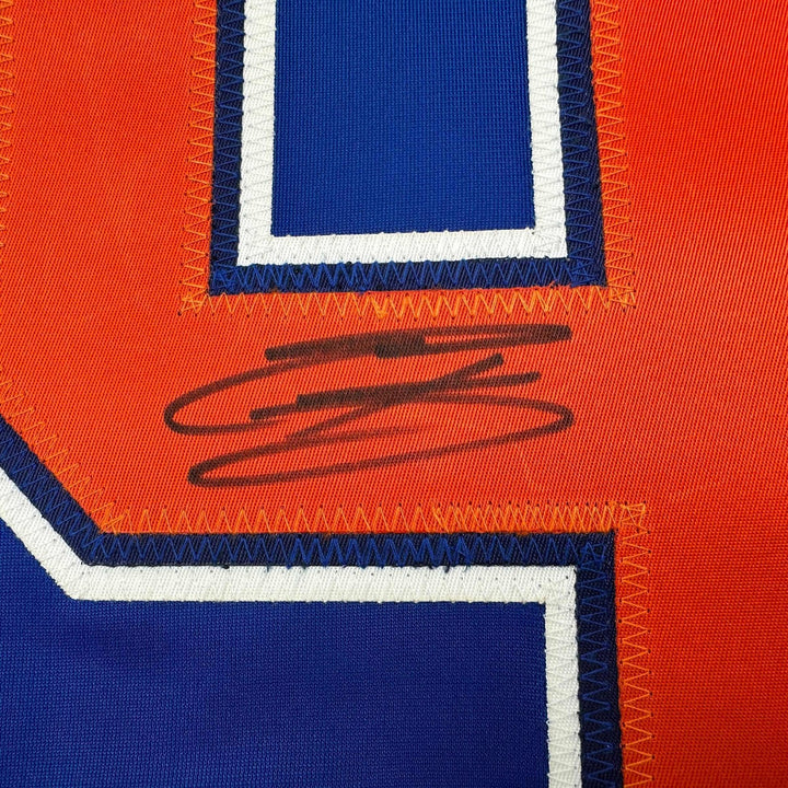 Autographed/Signed Evander Kane Edmonton Blue Hockey Jersey JSA COA