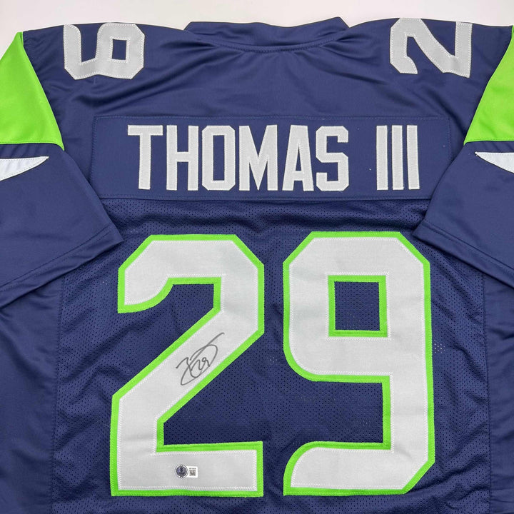 Autographed/Signed Earl Thomas III Seattle Blue Football Jersey Beckett BAS COA