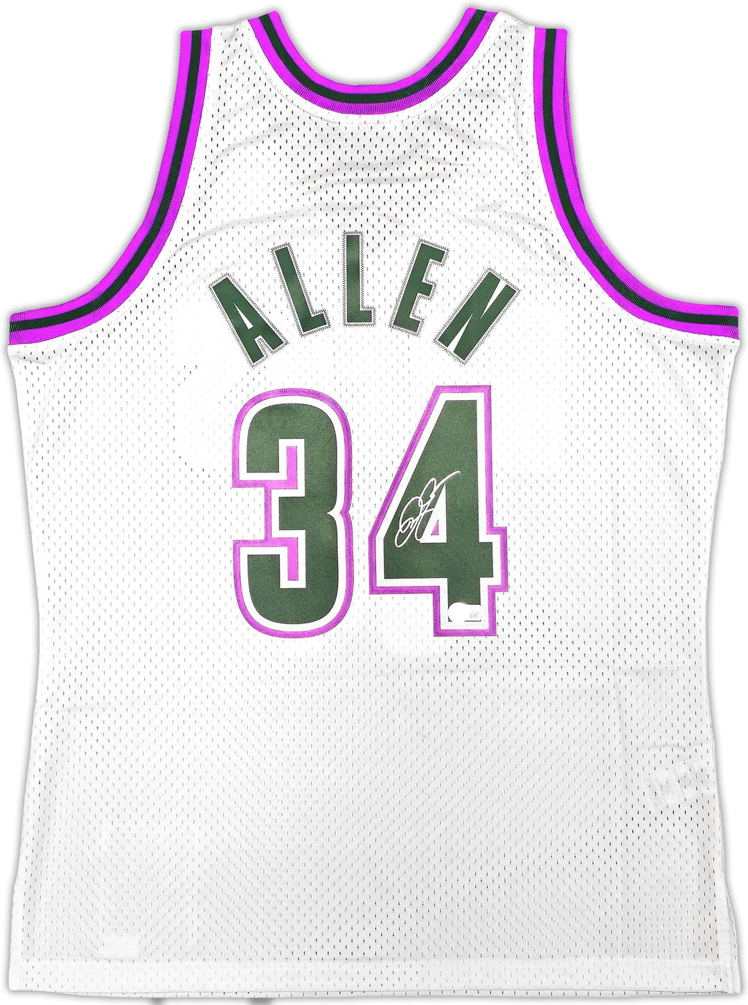 Bucks Ray Allen Auto White Auth Mitchell Ness 96-97 Swingman Jersey L BAS