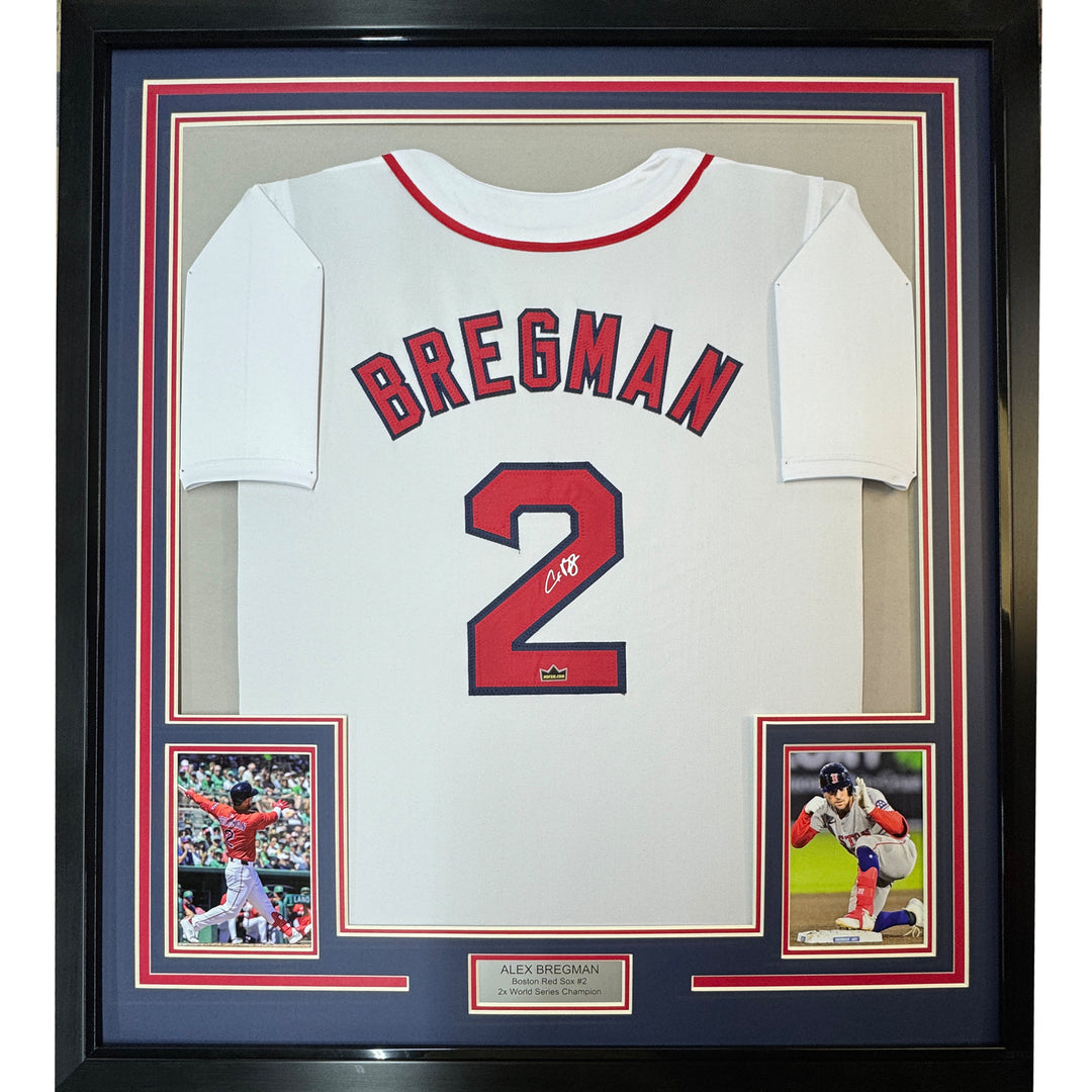 Framed Facsimile Autographed Alex Bregman 35x39 Boston White Reprint Jersey