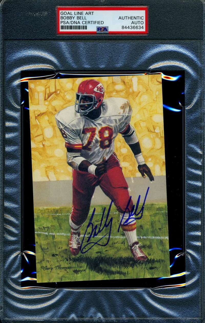 Bobby Bell PSA DNA Slabbed Signed Goal Line Art Card Autograph