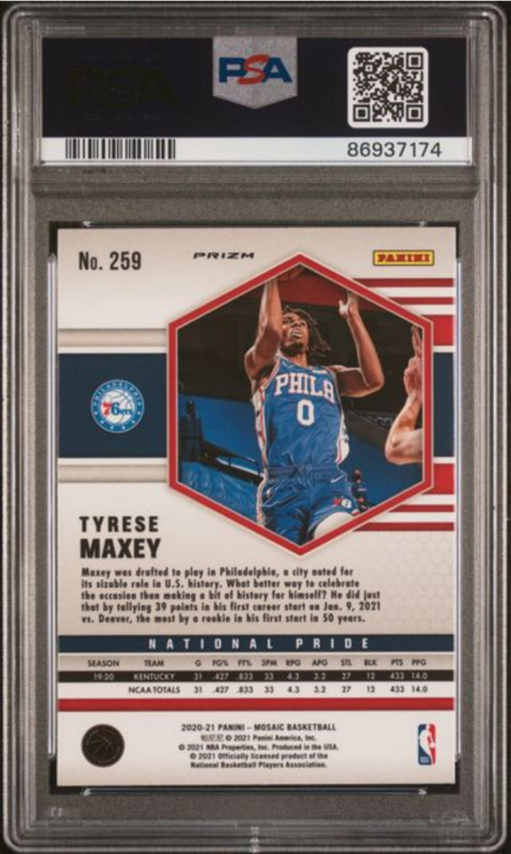 Graded 2020 Mosaic Tyrese Maxey #259 Reactive Red RC Basketball Card PSA 10