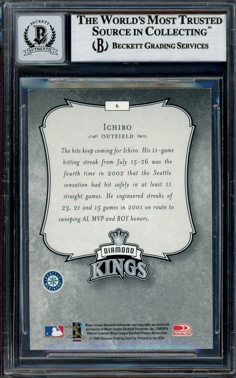 Ichiro Suzuki Auto 2003 Donruss Diamond Kings Card 6 Mariners Auto GM 10 Beckett