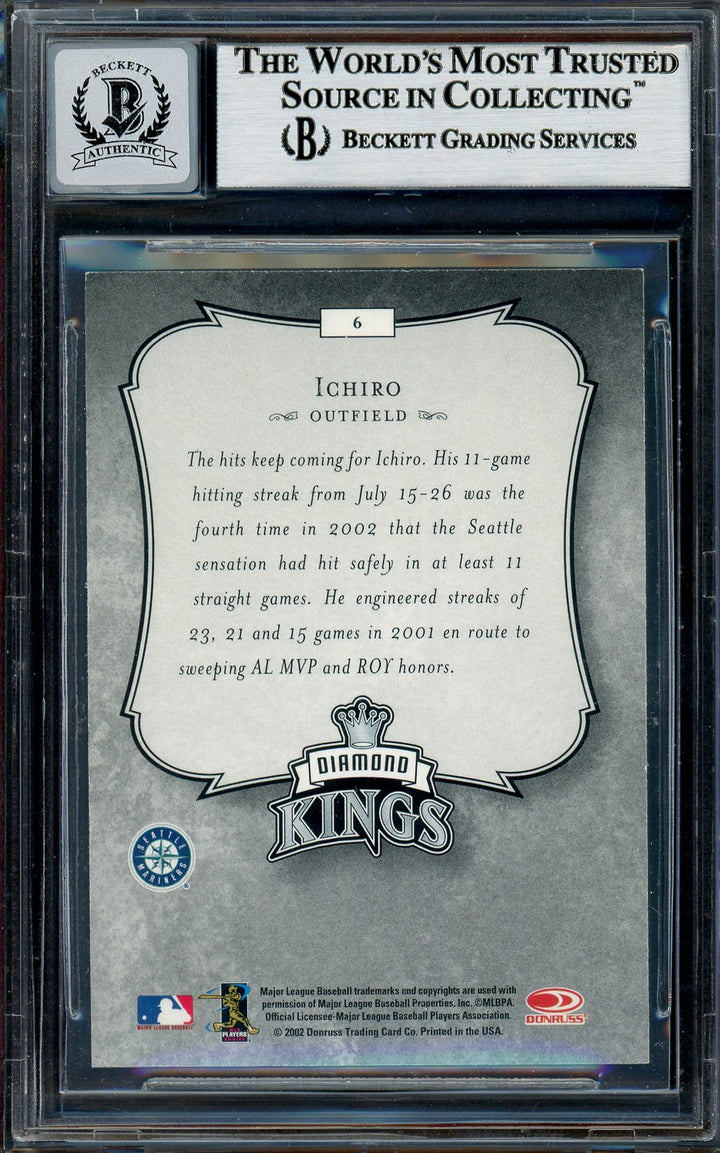 Ichiro Suzuki Auto 2003 Donruss Diamond Kings Card 6 Mariners Auto GM 10 Beckett