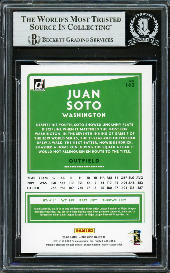 Juan Soto Autographed Signed 2020 Donruss Card 162 New York Mets Beckett