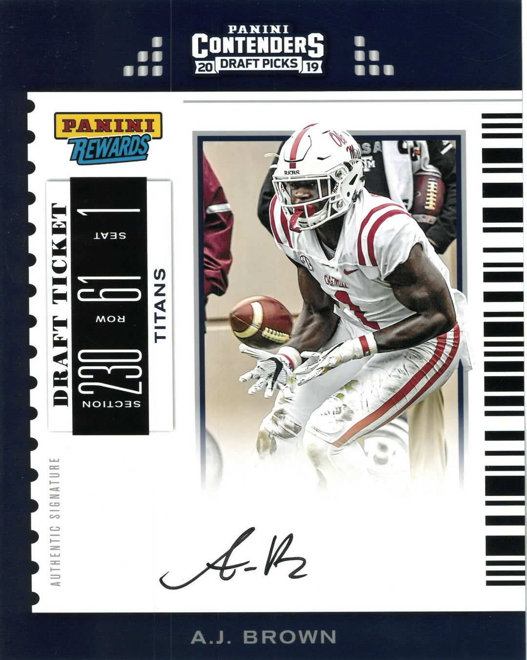AJ (A.J.) Brown signed Panini Contenders 2019 Draft Picks 8X10 Photo Ole Miss