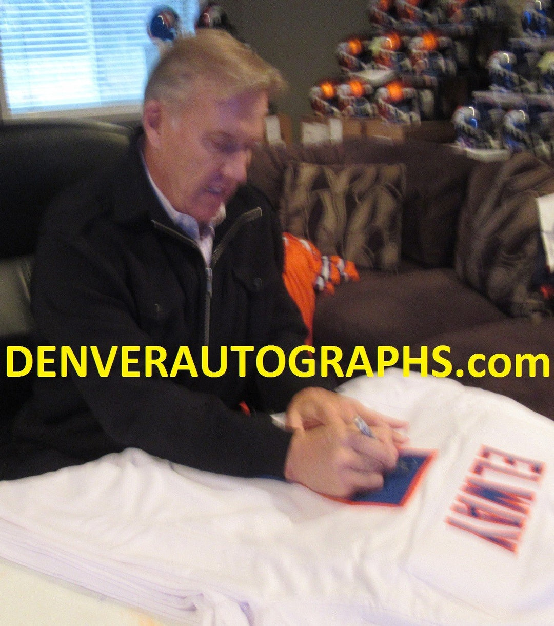 John Elway Autographed/Signed Denver Broncos Size XL White Jersey Beckett 50185