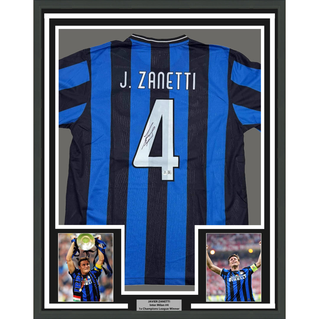 Framed Autographed/Signed Javier Zanetti 35x39 Inter Milan Jersey Beckett COA