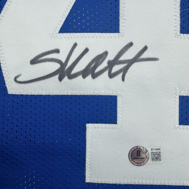 Autographed/Signed Cam Skattebo New York Blue Jersey Beckett BAS COA