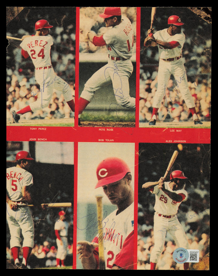 Johnny Bench, Pete Rose, Tony Perez Auto 8x10 Magazine Page Reds Vintage Sig BAS