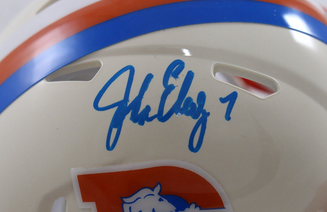 John Elway Autographed Denver Broncos Retro Mini Helmet Beckett Witness 55384