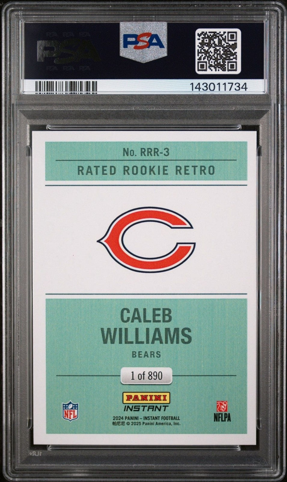 Graded 2024 Panini Instant NFL Caleb Williams RRR3 Rated Rookie Retro RC PSA 10