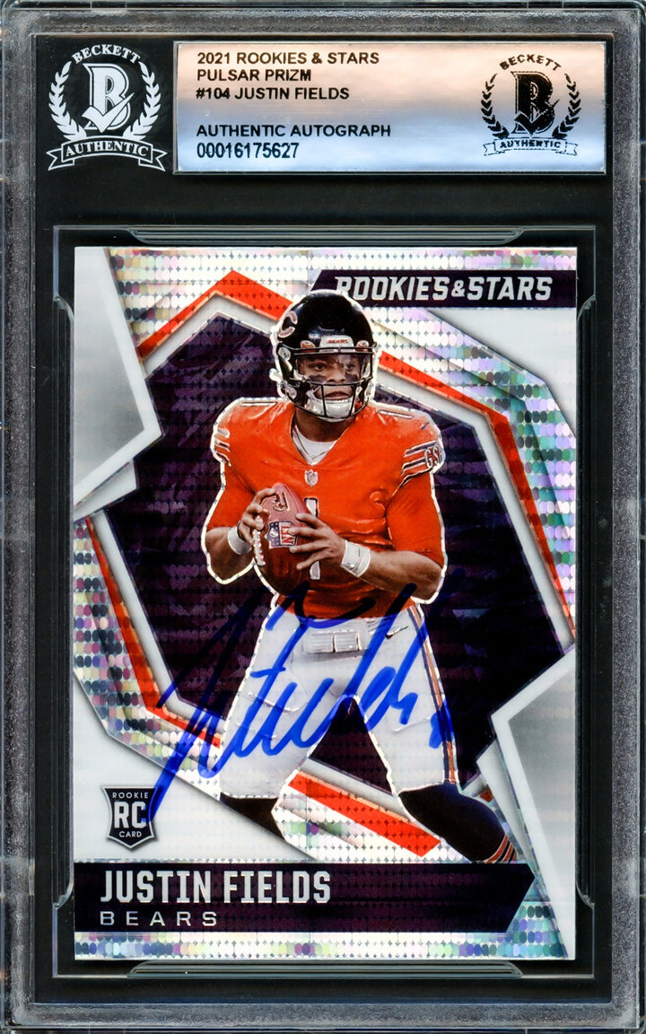Justin Fields Signed 2021 Rookie & Stars RC 104 Chicago Bears Beckett