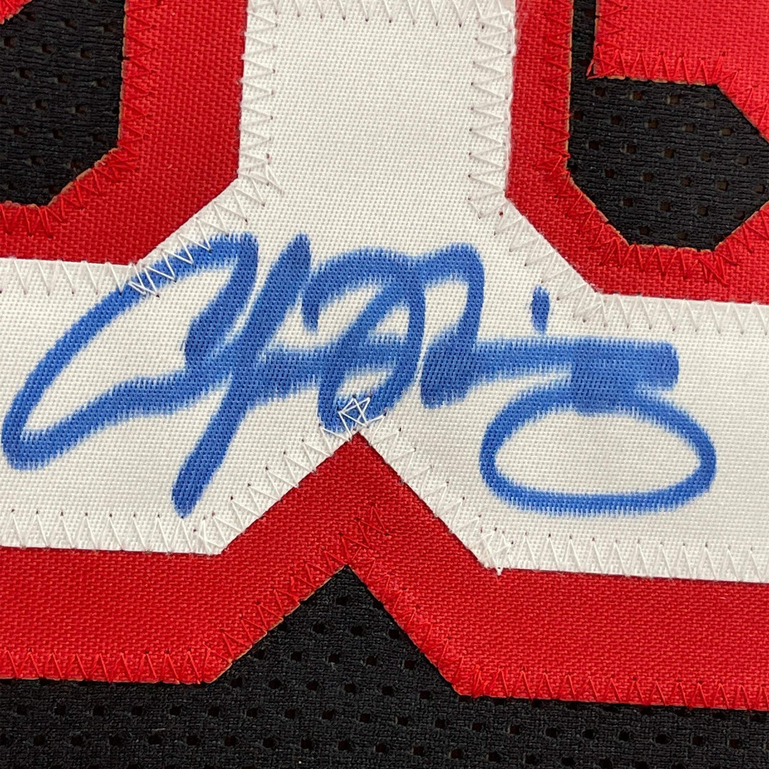 FRAMED Autographed/Signed ALONZO MOURNING 33x42 Miami Black Jersey JSA COA Auto