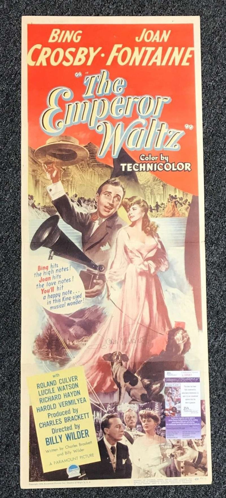 Joan Fontaine Hand Signed Jsa Original 36x14 Emperor Waltz Lobby Card Autograph