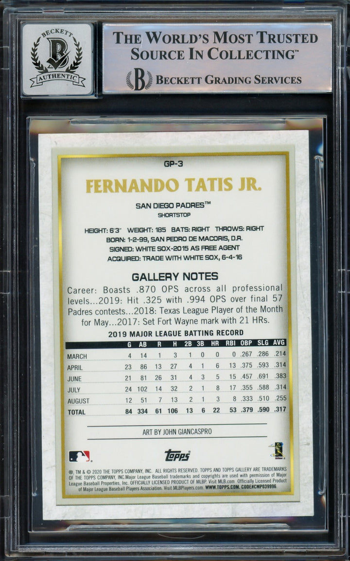 Fernando Tatis Jr Auto 2020 Topps Gallery National BB Card Day Card GP-3 Sig 10