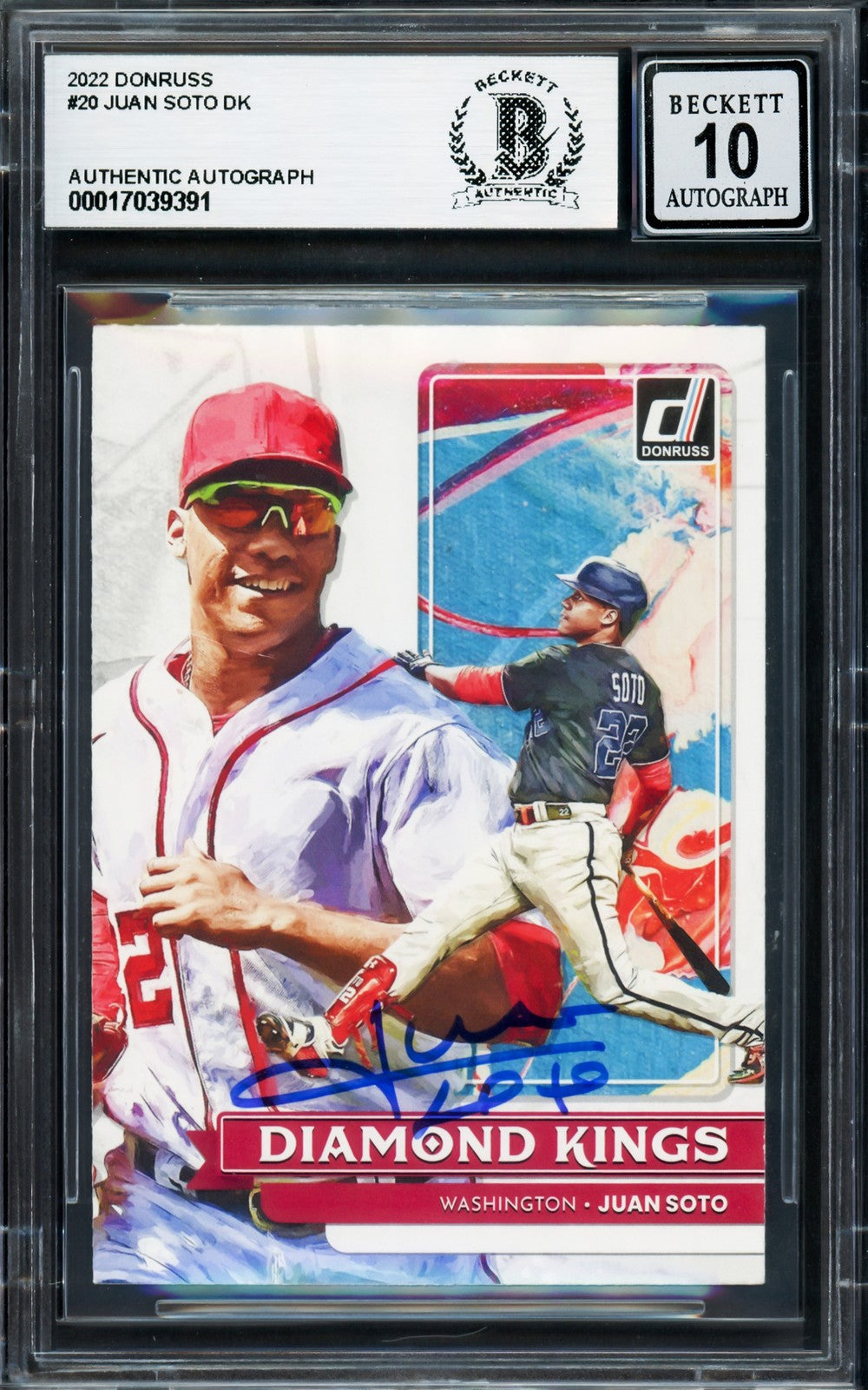 Juan Soto Signed 2022 Donruss Diamond Kings Card 20 Mets Auto GM 10 Beckett
