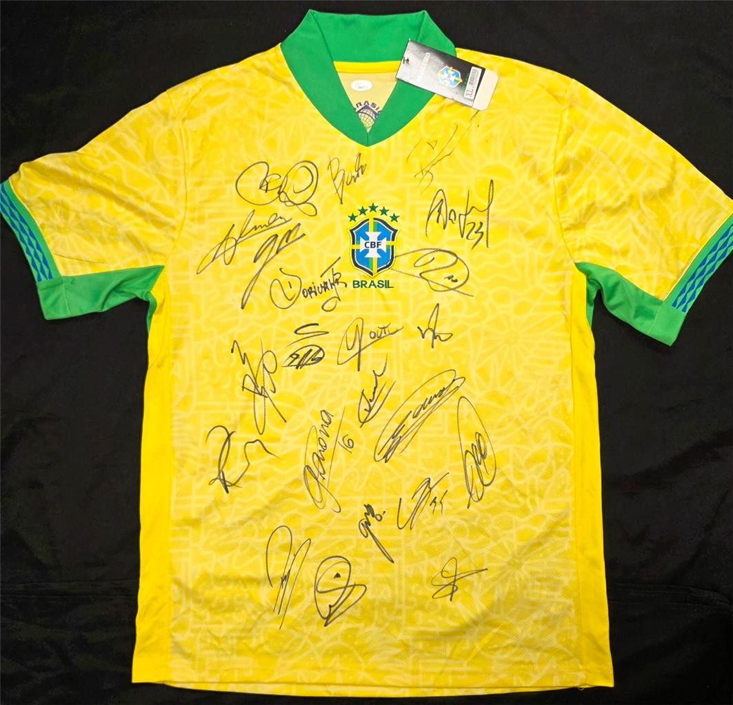 2024 Brazil Team Signed Jersey (22 Autos) Vini Junior, Danilo, Pepe, Rodrygo JSA