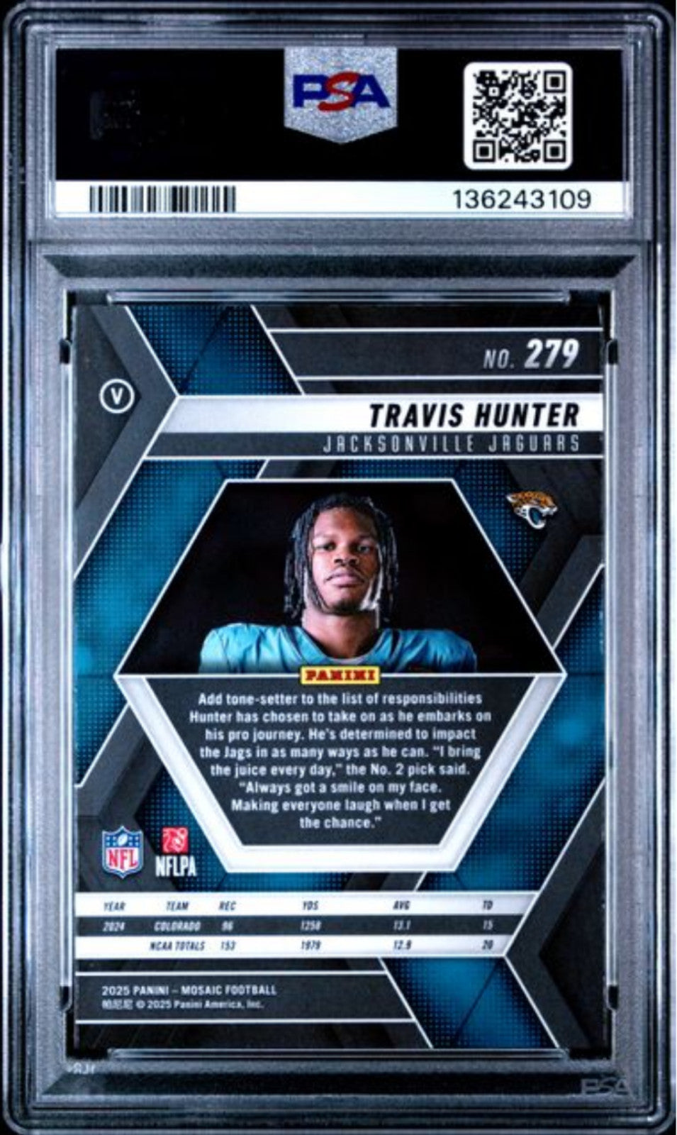 Graded 2025 Panini Mosaic Travis Hunter #279 Rookie RC Card PSA 10 Gem Mint
