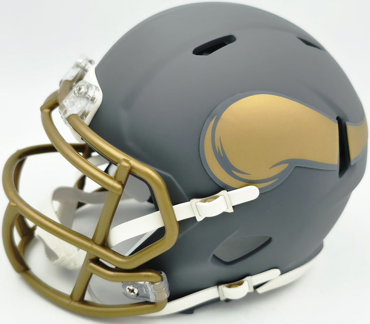 Jordan Addison Signed Vikings Slate Silver Speed Mini Helmet (In Black) Beckett