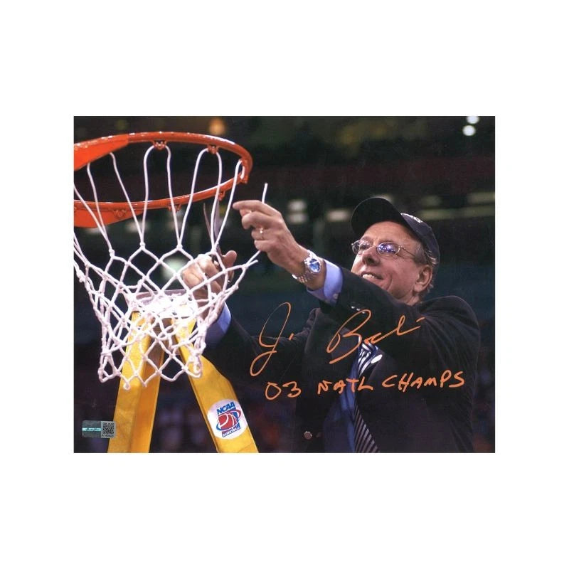 Jim Boeheim Syracuse University Autographed & Inscribed "03 Natl Champs" 8x10 Photograph Cutting NCAA Title Net in 2003 (CX Auth)