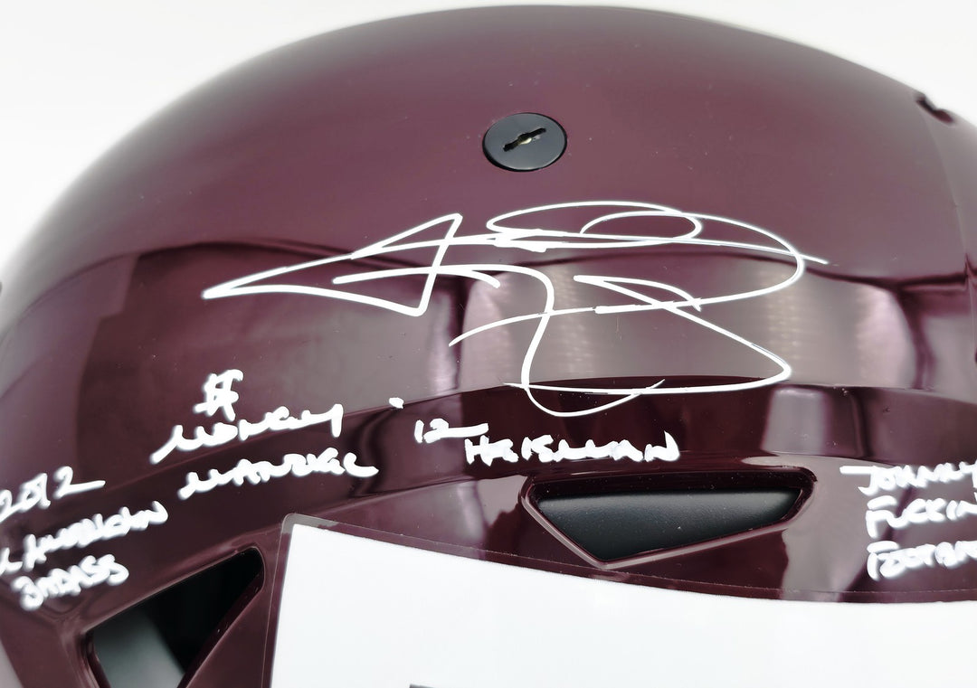 Johnny Manziel Auto Texas AM Maroon Full Size Auth Hyper SpeedFlex Helmet 4 Stat