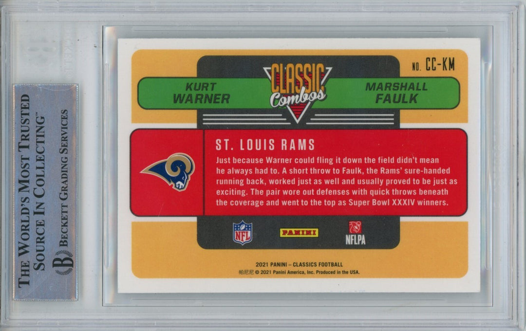 Marshall Faulk Kurt Warner Signed 2021 Panini Classics Combo #5 Beckett 43939