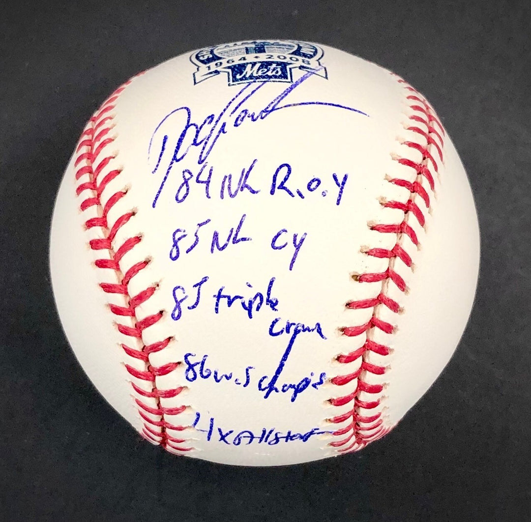 Dwight Doc Gooden signed full stat Shea Stadium logo baseball PSA Witness COA