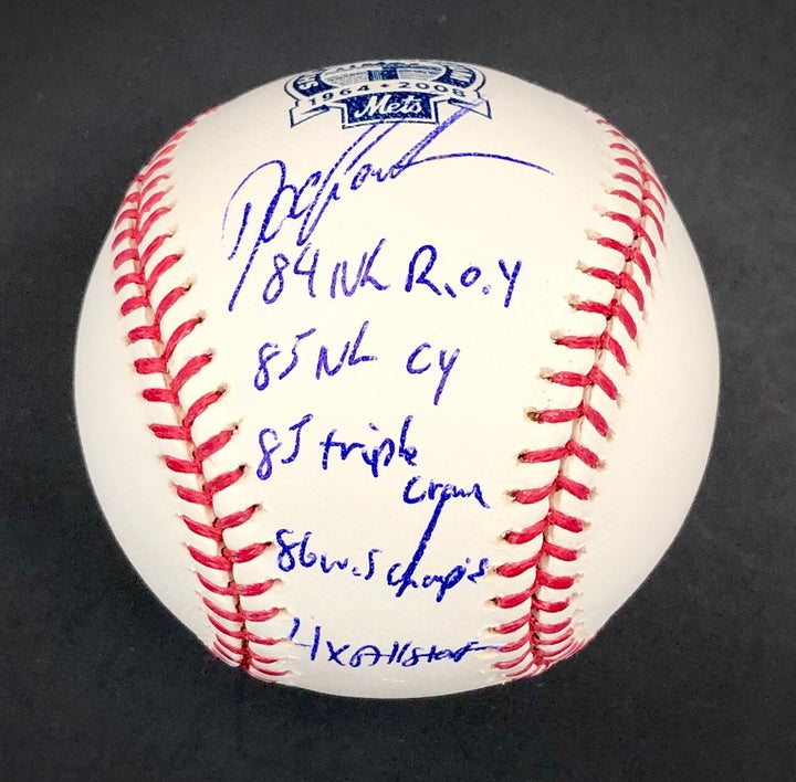 Dwight Doc Gooden signed full stat Shea Stadium logo baseball PSA Witness COA