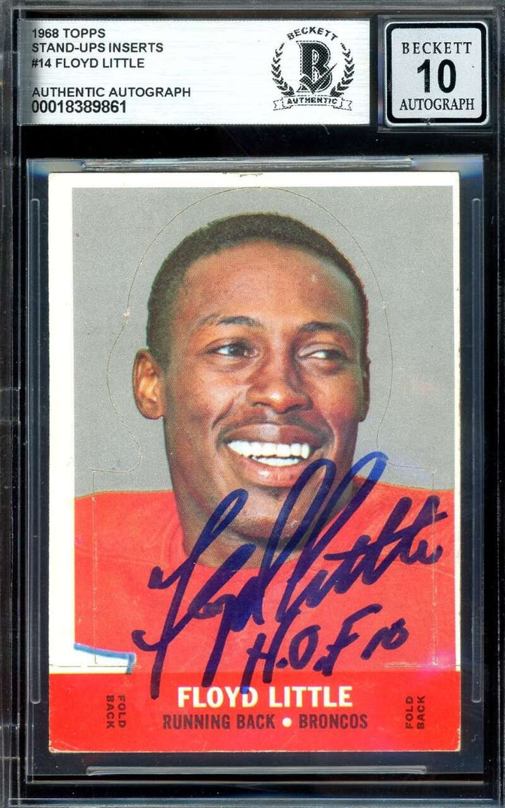 Floyd Little Gem Mint 10 Beckett BAS Signed 1968 Topps Stand-Ups Rookie Autograp