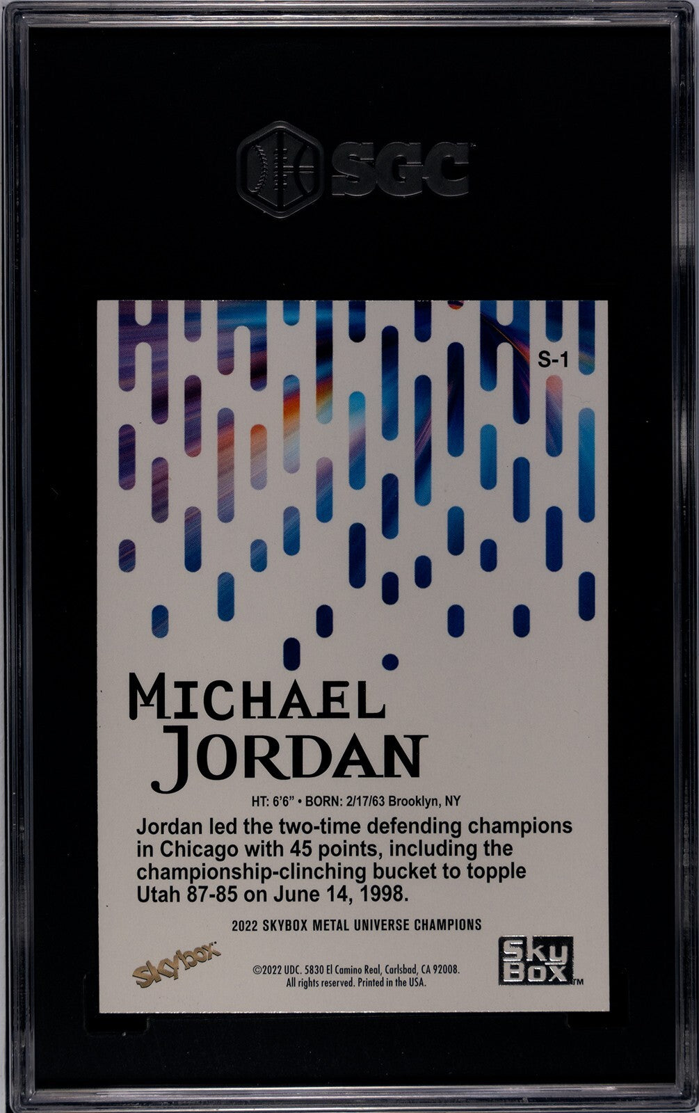 Michael Jordan 2022 Skybox Metal Universe Champion Premium S1 SGC Graded 9.5 MT+