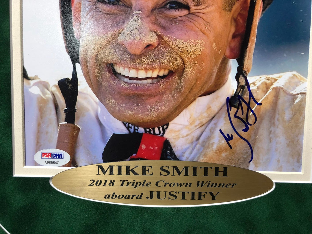 Mike Smith Triple Crown Framed Signed 8x10 Photo Justify COA PSA/DNA w/ Ticket
