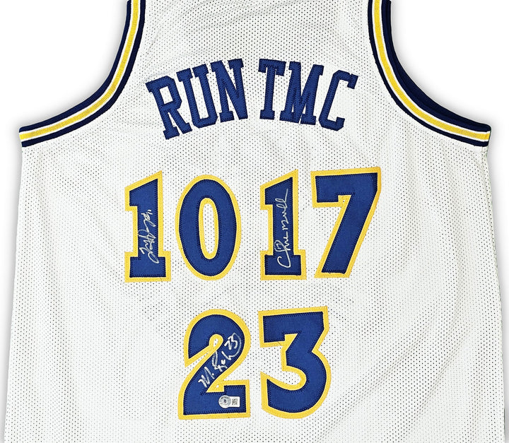 Warriors Chris Mullin, Tim Hardaway Mitch Richmond Auto White Jersey Run TMC BAS