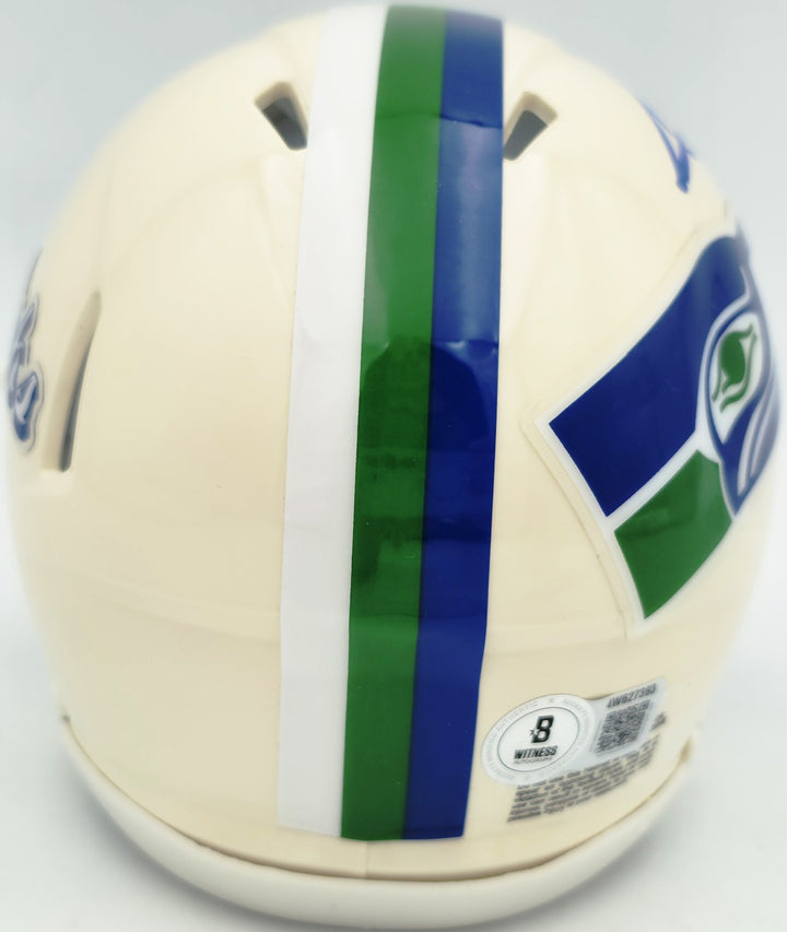 AJ Barner Signed Seattle Seahawks Cream Retro Speed Mini Helmet Beckett Witness