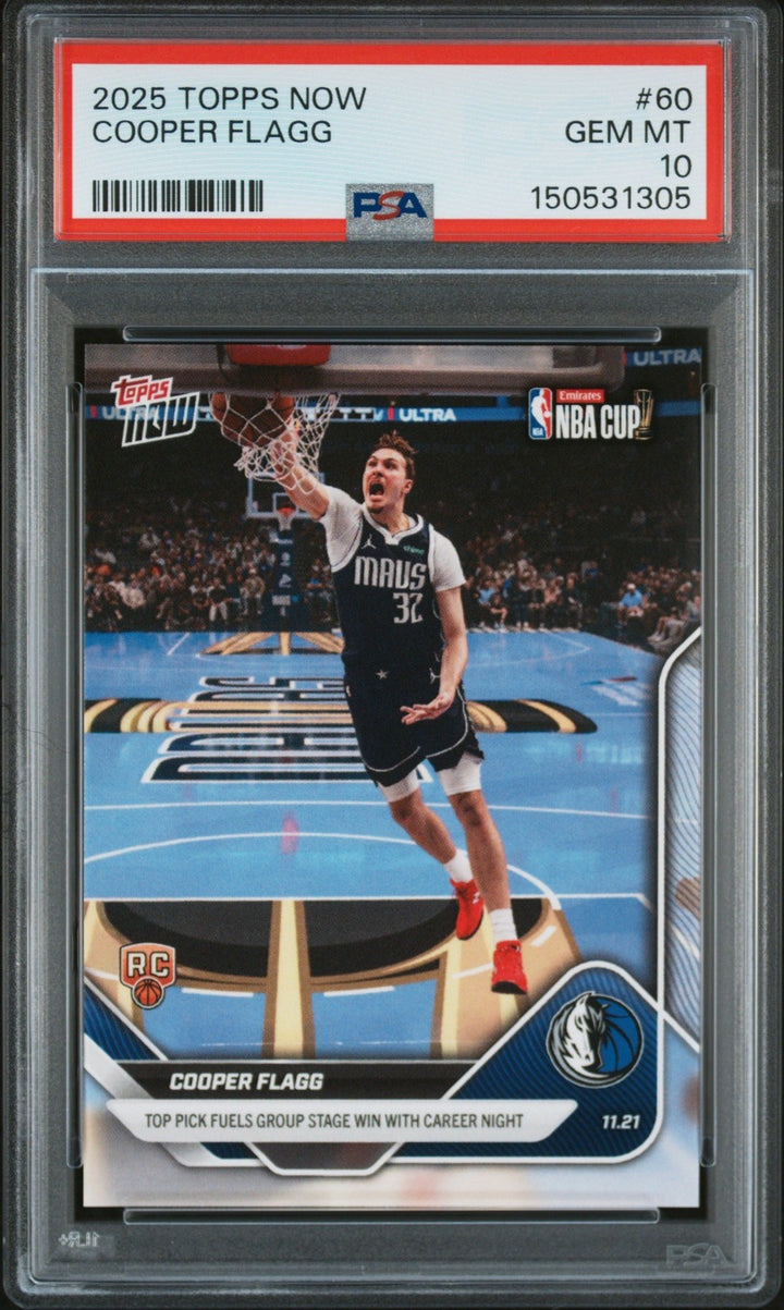 Graded 2025 Topps Now Cooper Flagg #60 Rookie RC Card PSA 10 Gem Mint