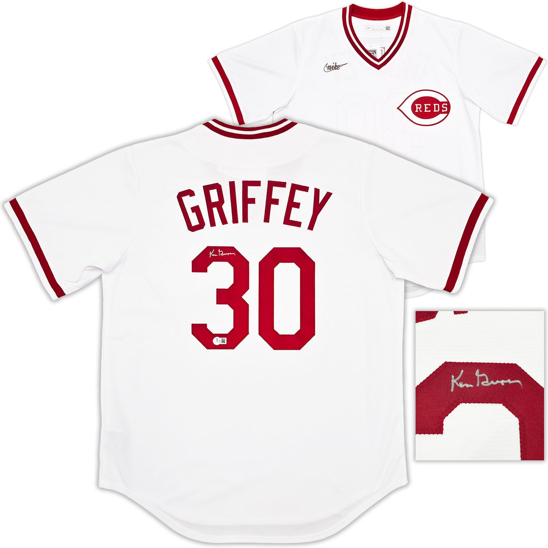Reds Ken Griffey Sr Auto White Nike Cooperstown Collection Jersey Size Large BAS