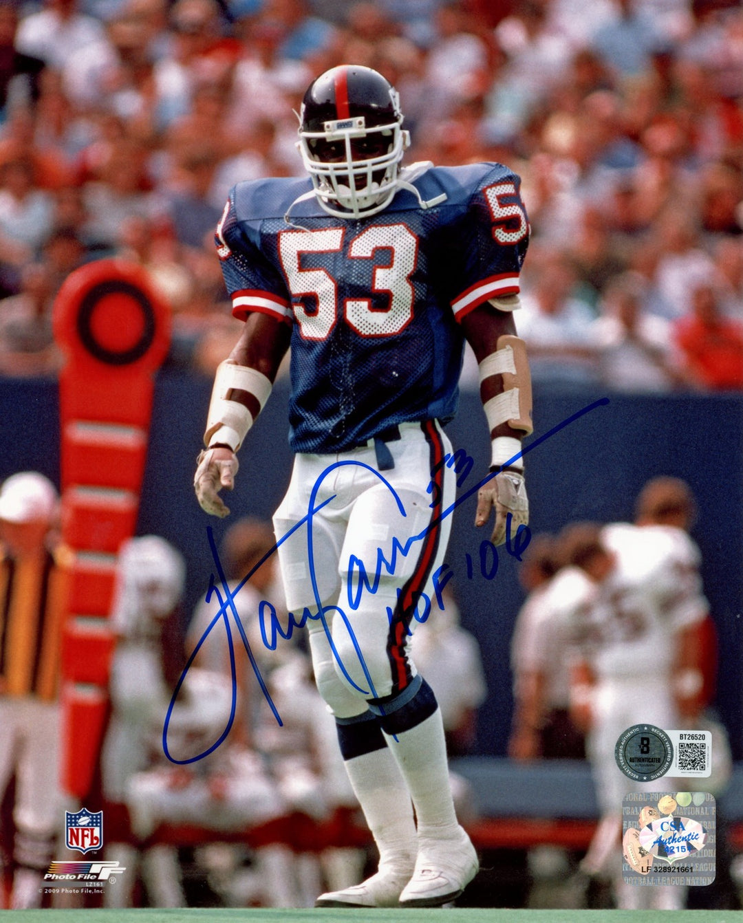 Harry Carson Autographed New York Giants 8x10 Photo HOF Beckett 56795