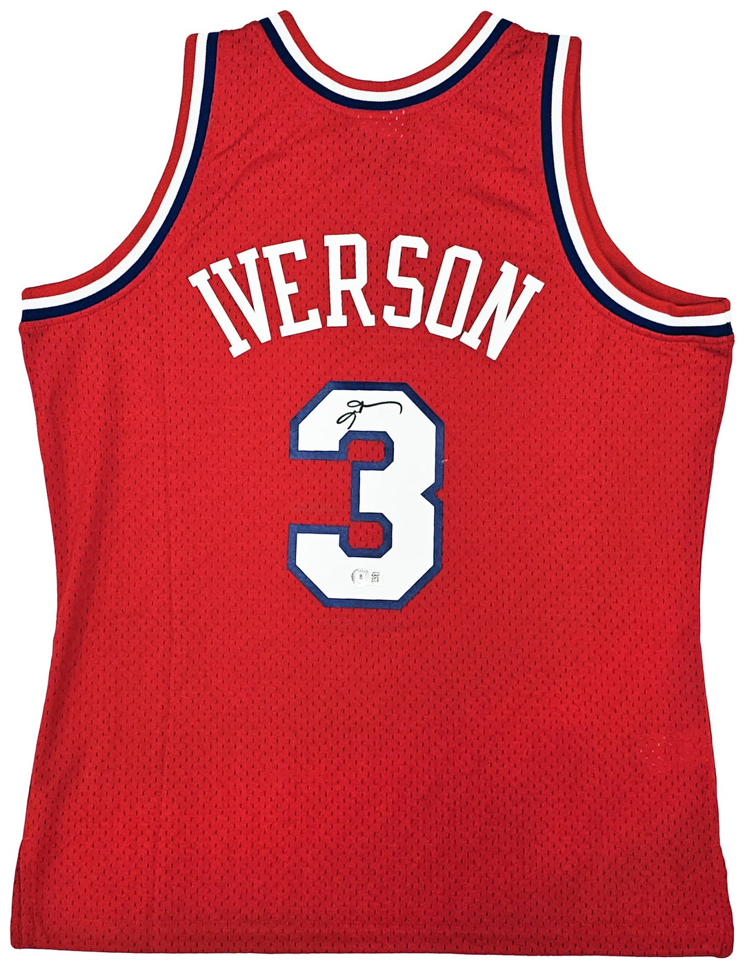 76ers Allen Iverson Auto Red Auth Mitchell Ness 02-03 HWC Swingman Jersey L BAS