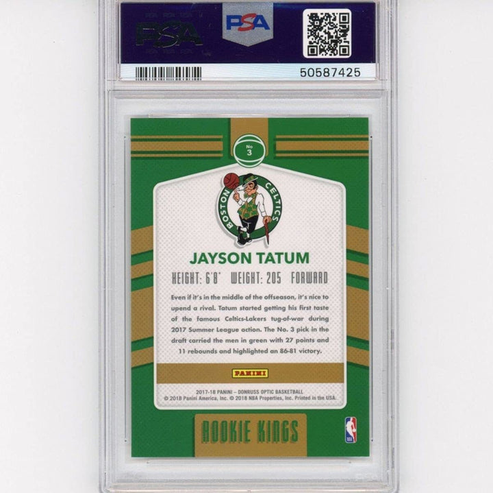 Graded 2017-18 Panini Donruss Optic JAYSON TATUM #3 Rookie Kings Card PSA 10