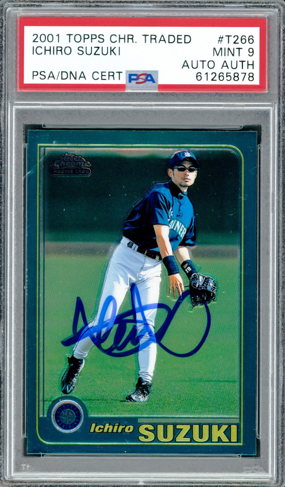 Ichiro Suzuki Signed 2001 Topps Chrome Traded RC T266 Mariners PSA 9 PSA/DNA