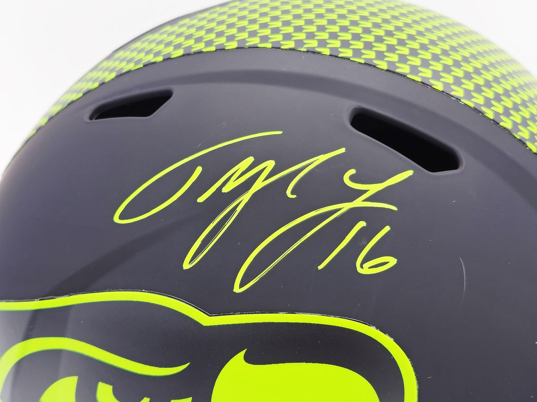 Tyler Lockett Auto Seahawks Eclipse Black Full Size Speed Rep Helmet MCS Holo