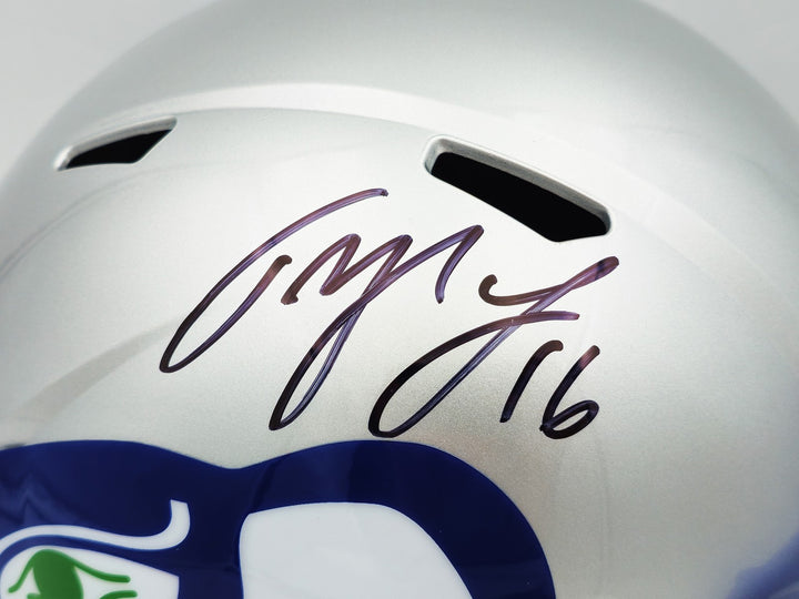Tyler Lockett Auto Seahawks Silver 1983-01 Throwback Full Size Speed Rep Helmet