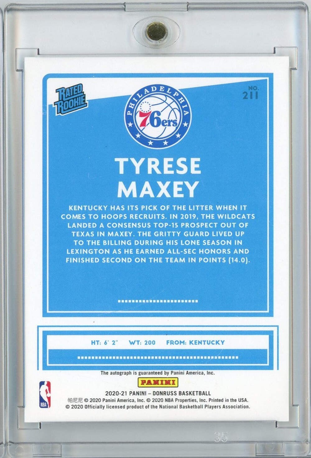 2020 Panini Donruss Tyrese Maxey #211 Signature Choice Autograph Rookie RC Card