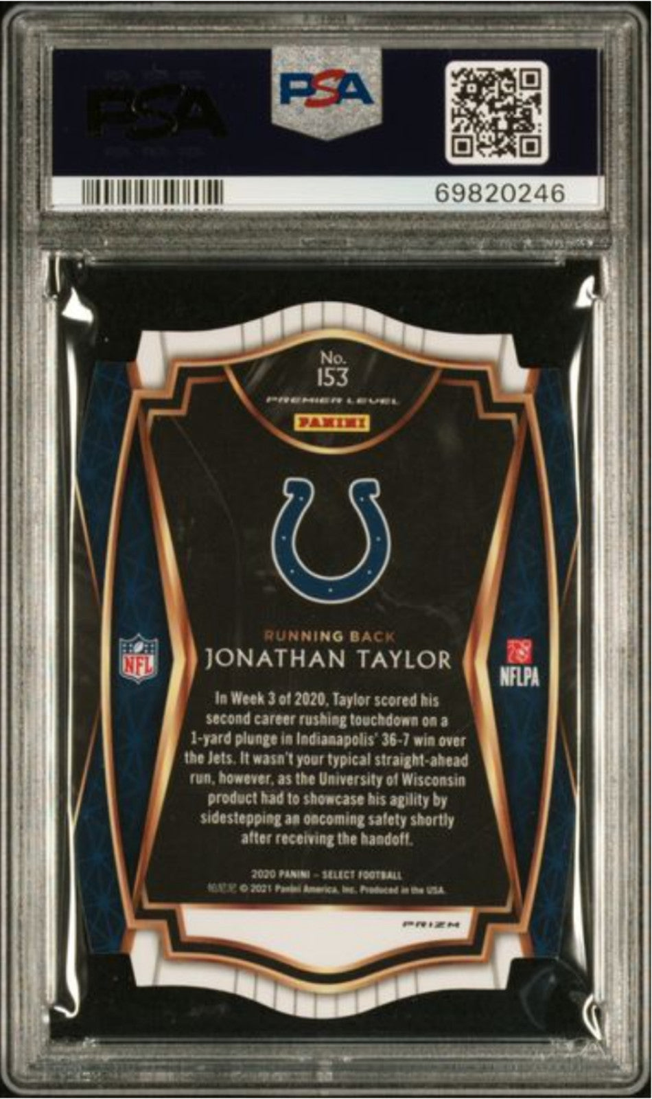Graded 2020 Panini Select Jonathan Taylor #153 D/C Blue Prizm Rookie Card PSA 10