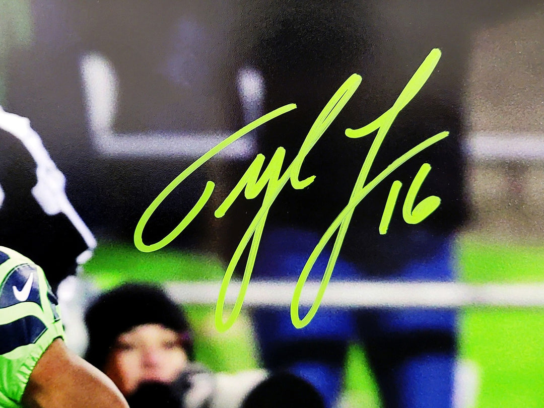 Tyler Lockett Signed 16x20 Photo Seahawks Color Rush Green Jerseys MCS Holo