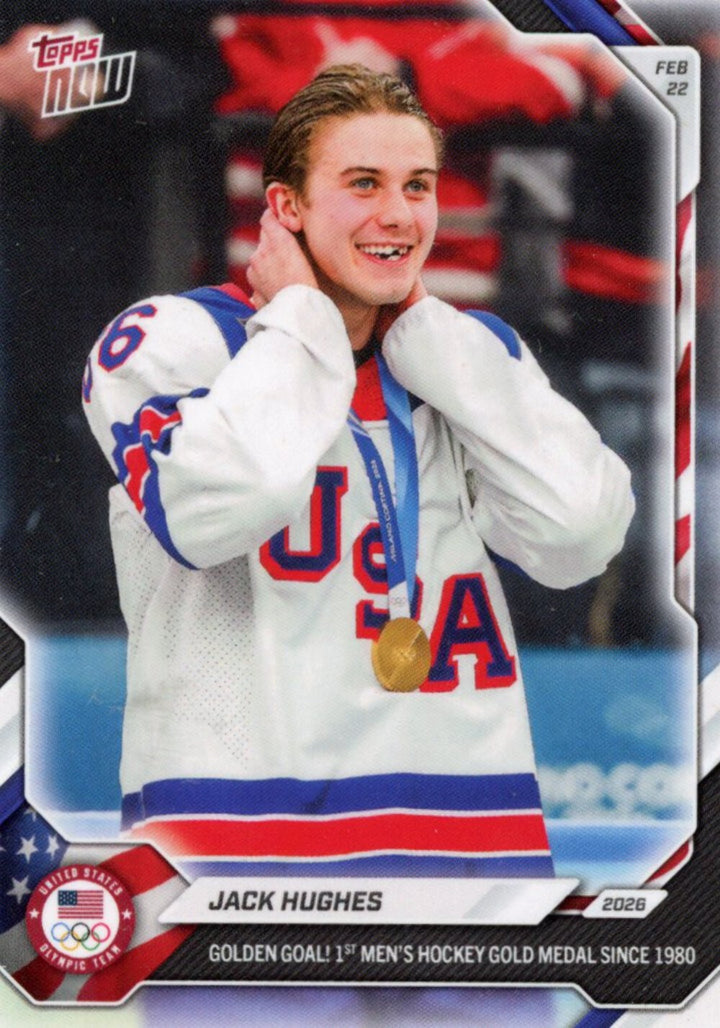 2026 Topps Now Olympics Jack Hughes #18-SP Image Variation Short Print USA Card