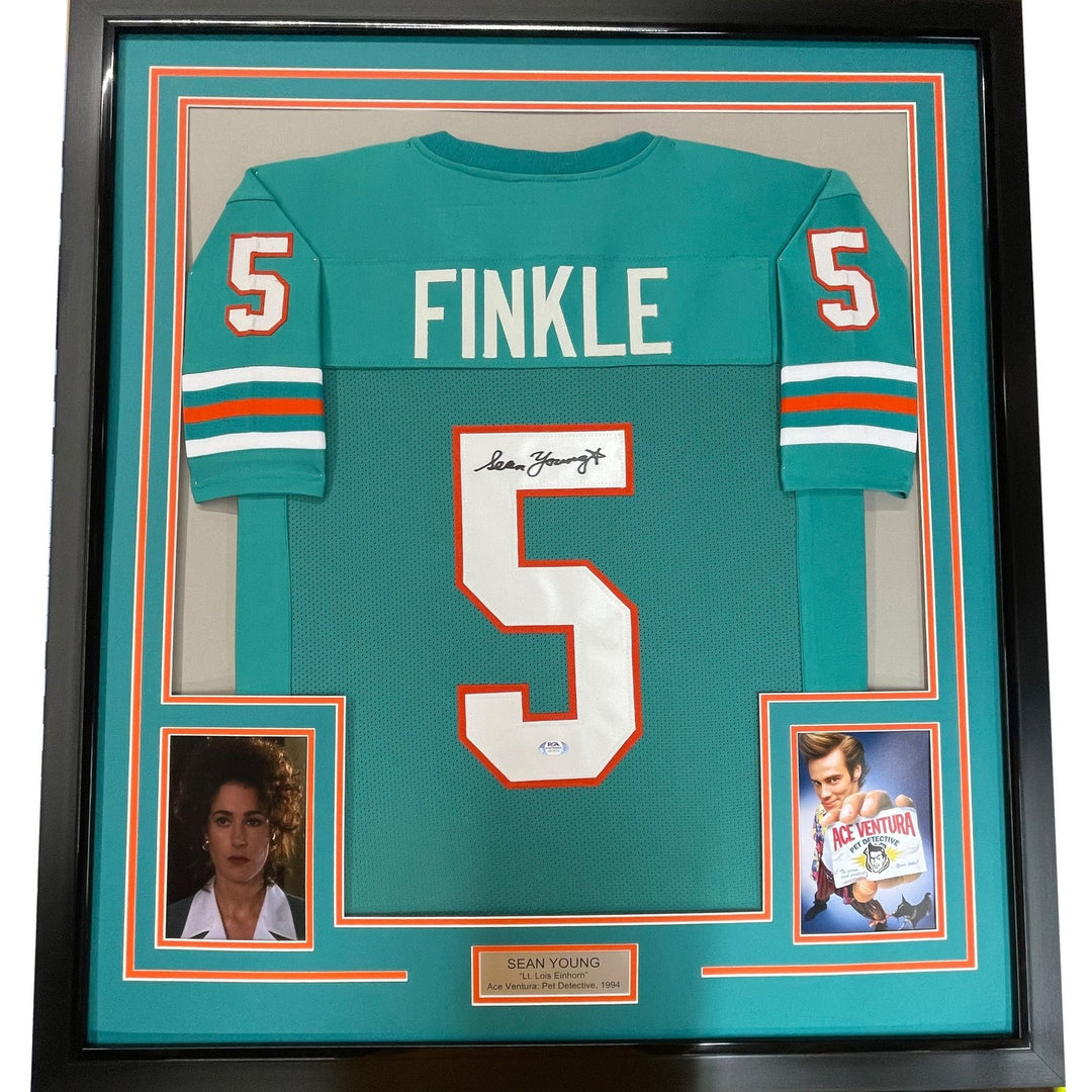 FRAMED Signed SEAN YOUNG 35x39 Ray Finkle Miami Teal Jersey PSA COA